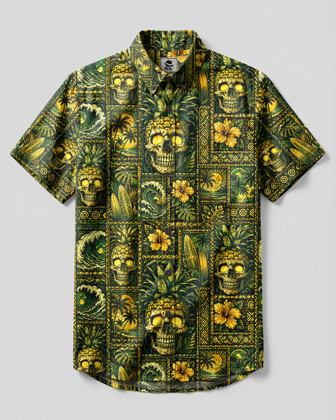 PINEAPPLE SKULL PATCHWORK BUTTON-DOWN COLLAR SHIRT  - TLHG0708264