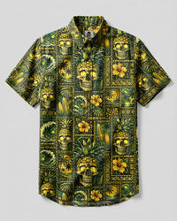 PINEAPPLE SKULL PATCHWORK BUTTON-DOWN COLLAR SHIRT  - TLHG0708264