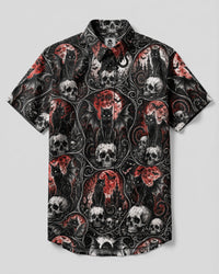GOTHIC BLACK CAT SKULL BLOOD MOON PATCHWORK BUTTON-DOWN COLLAR SHIRT  - TLNO0809264