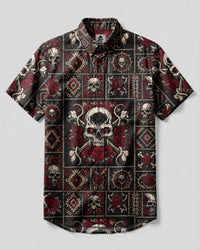 MADLY ROSE SKULL TRIBAL PATCHWORK BUTTON-DOWN COLLAR SHIRT  - TLHG1708262