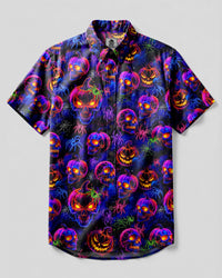 NEON PUMPKIN SKULL HALLOWEEN BUTTON-DOWN COLLAR SHIRT - TYLN0708262