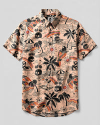 RETRO TROPICAL SKULL BUTTON-DOWN COLLAR SHIRT - TLHG0608262