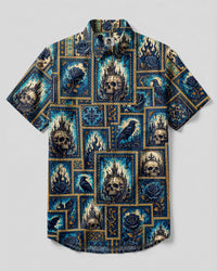 GOTHIC SKULL DARK NIGHT PATCHWORK BUTTON-DOWN COLLAR SHIRT  - TLTW0608267