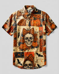 GOTHIC PUMPKIN HALLOWEEN PATCHWORK BUTTON-DOWN COLLAR SHIRT - TYLN1008262