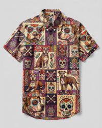 TRIBAL PITBULL DOG PATCHWORK BUTTON-DOWN COLLAR SHIRT  - TLTW0809265