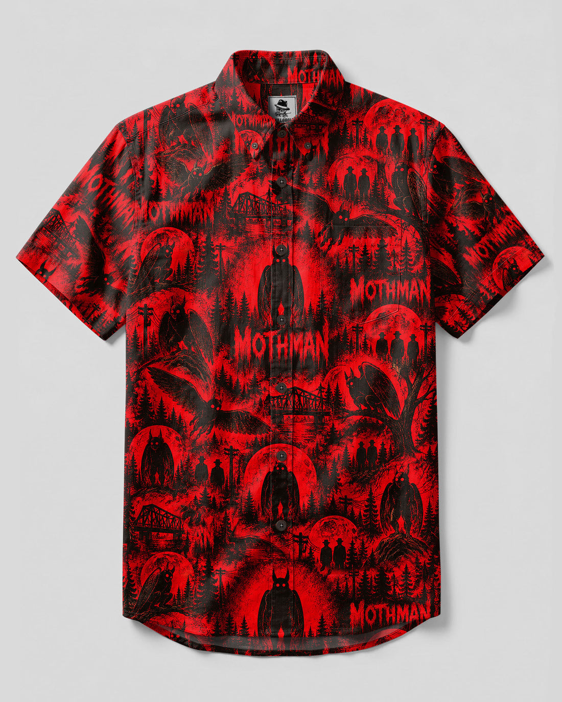 GRITTY MOTHMAN HORROR PATTERN BUTTON-DOWN COLLAR SHIRT - TLTW2609265