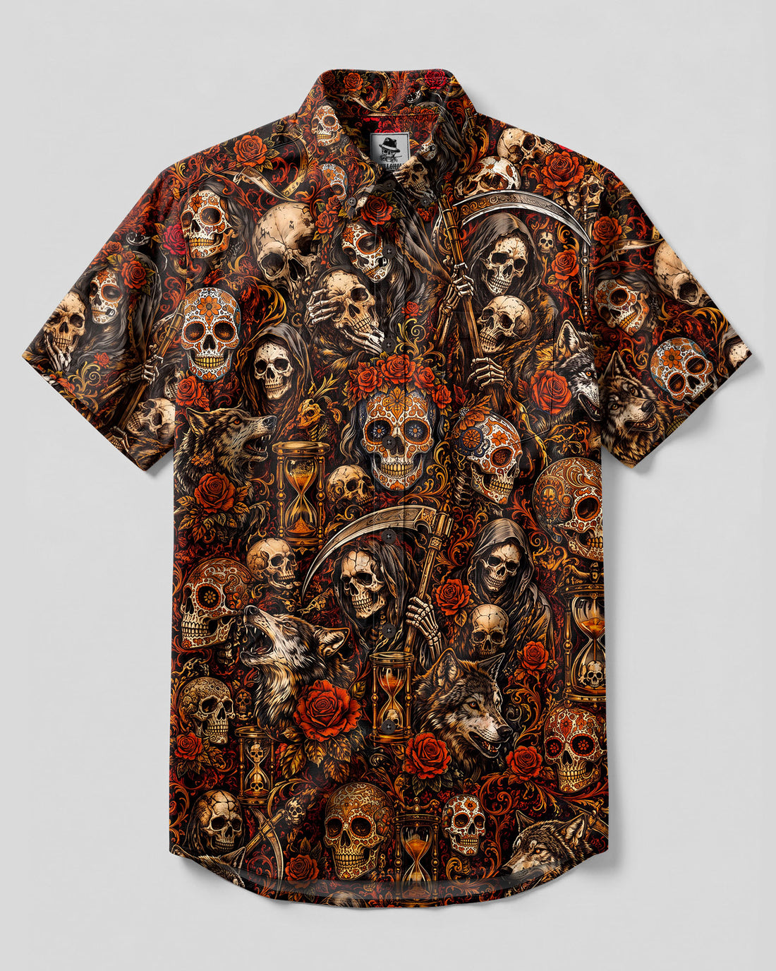 GOTHIC SKULL MEMENTO MORI BUTTON-DOWN COLLAR  SHIRT  - TLTW2108262