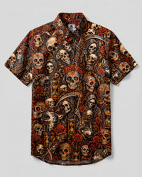 GOTHIC SKULL MEMENTO MORI BUTTON-DOWN COLLAR  SHIRT  - TLTW2108262