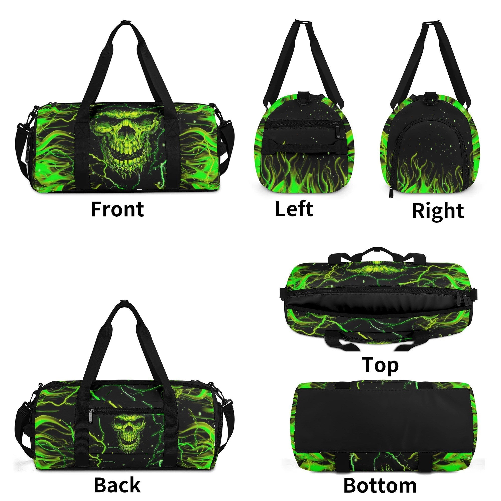 GREEN FIRE SKULL TRAVELLING BAG - YHHN2608254