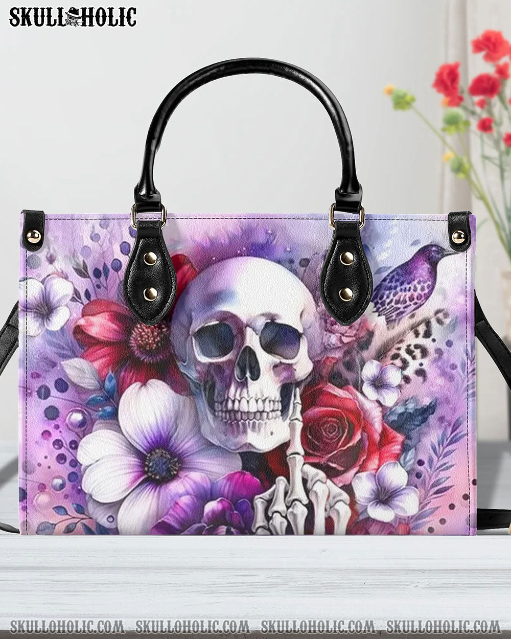 SKULL FLOWERS LEATHER HANDBAG - YHHN1107244