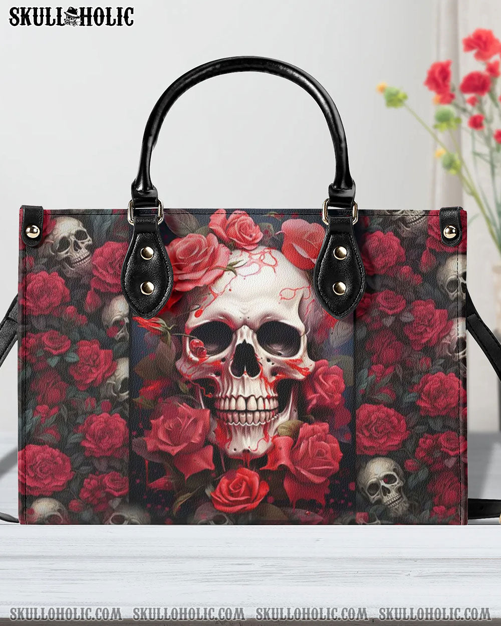 SKULL ROSES LEATHER HANDBAG - YHHN1207243