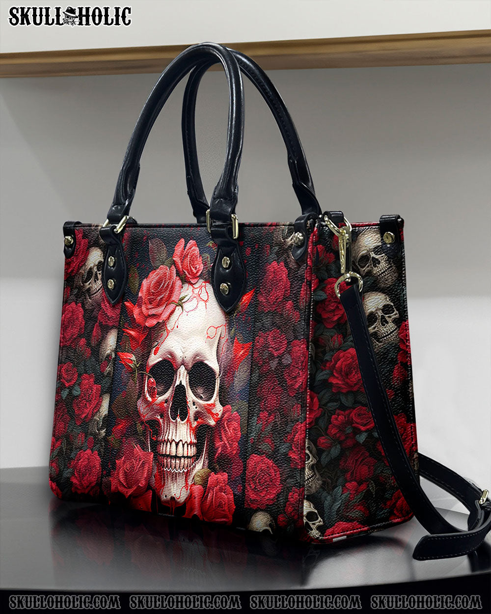 SKULL ROSES LEATHER HANDBAG - YHHN1207243