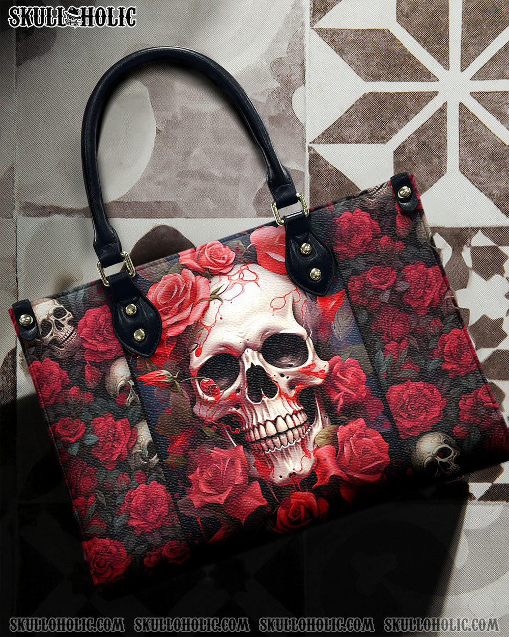 SKULL ROSES LEATHER HANDBAG - YHHN1207243