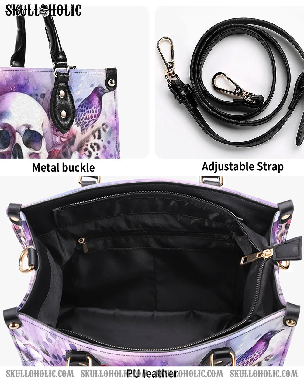 SKULL FLOWERS LEATHER HANDBAG - YHHN1107244