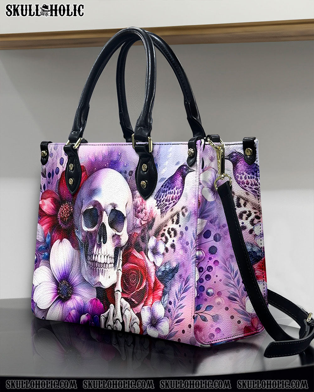 SKULL FLOWERS LEATHER HANDBAG - YHHN1107244