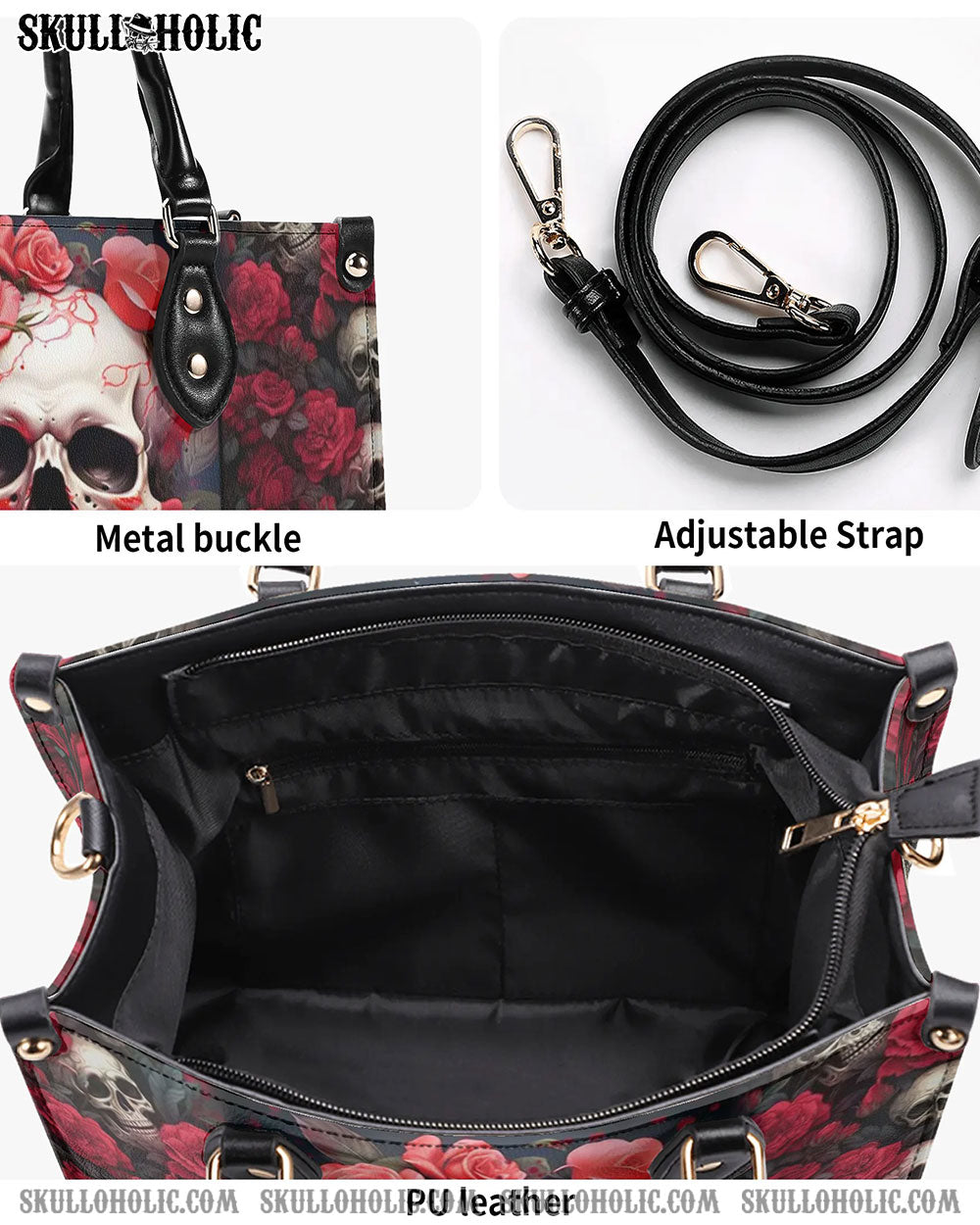 SKULL ROSES LEATHER HANDBAG - YHHN1207243