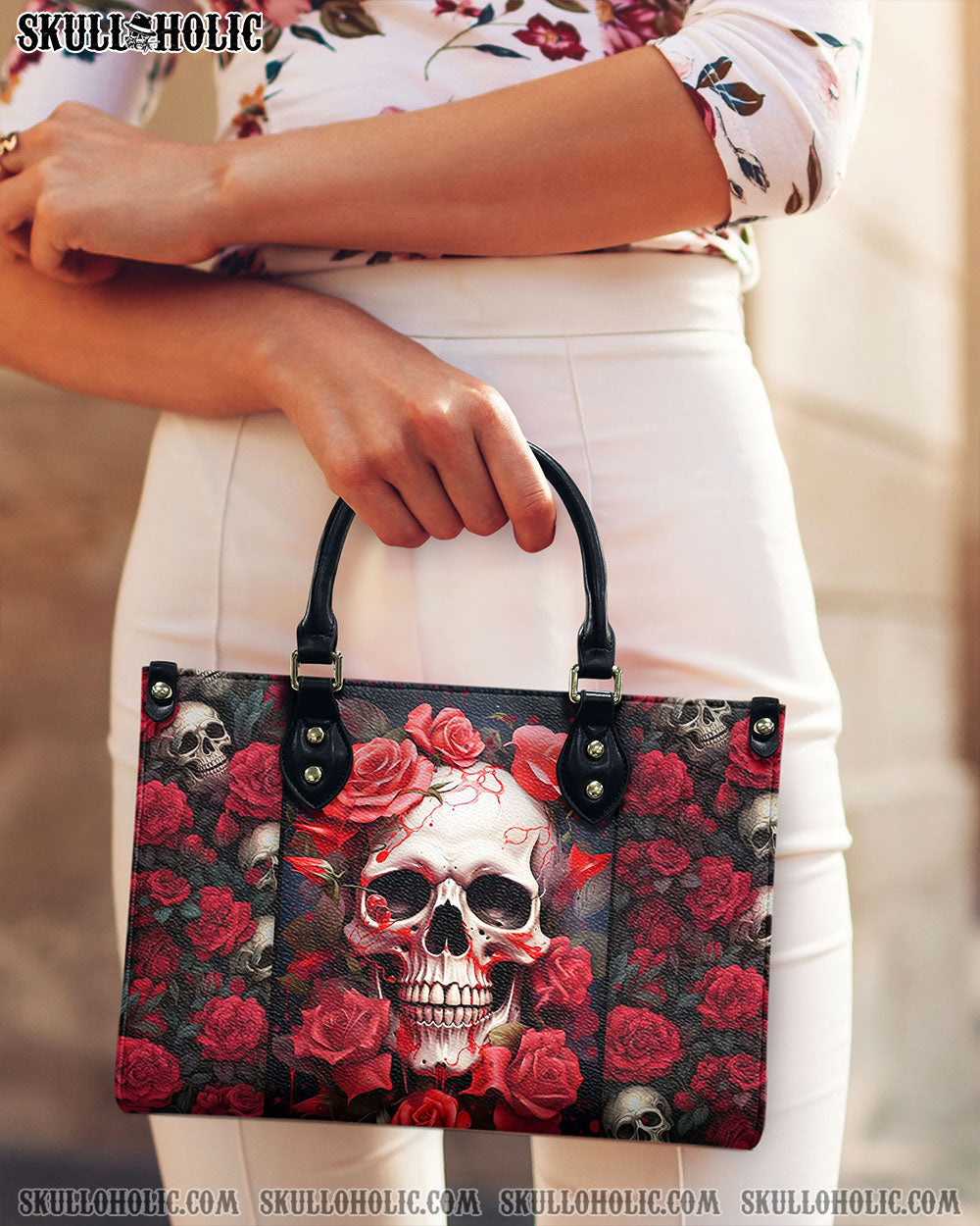 SKULL ROSES LEATHER HANDBAG - YHHN1207243