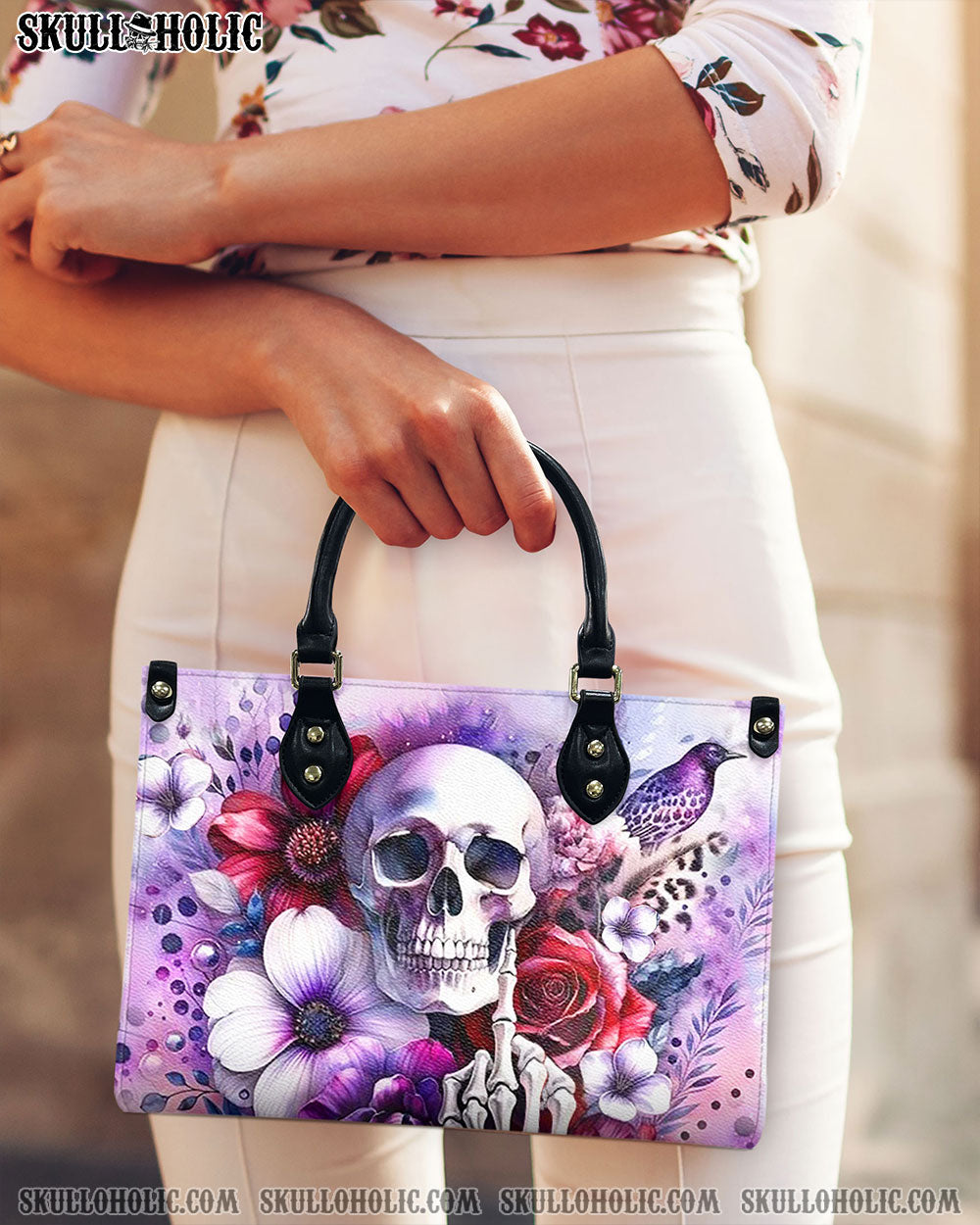 SKULL FLOWERS LEATHER HANDBAG - YHHN1107244