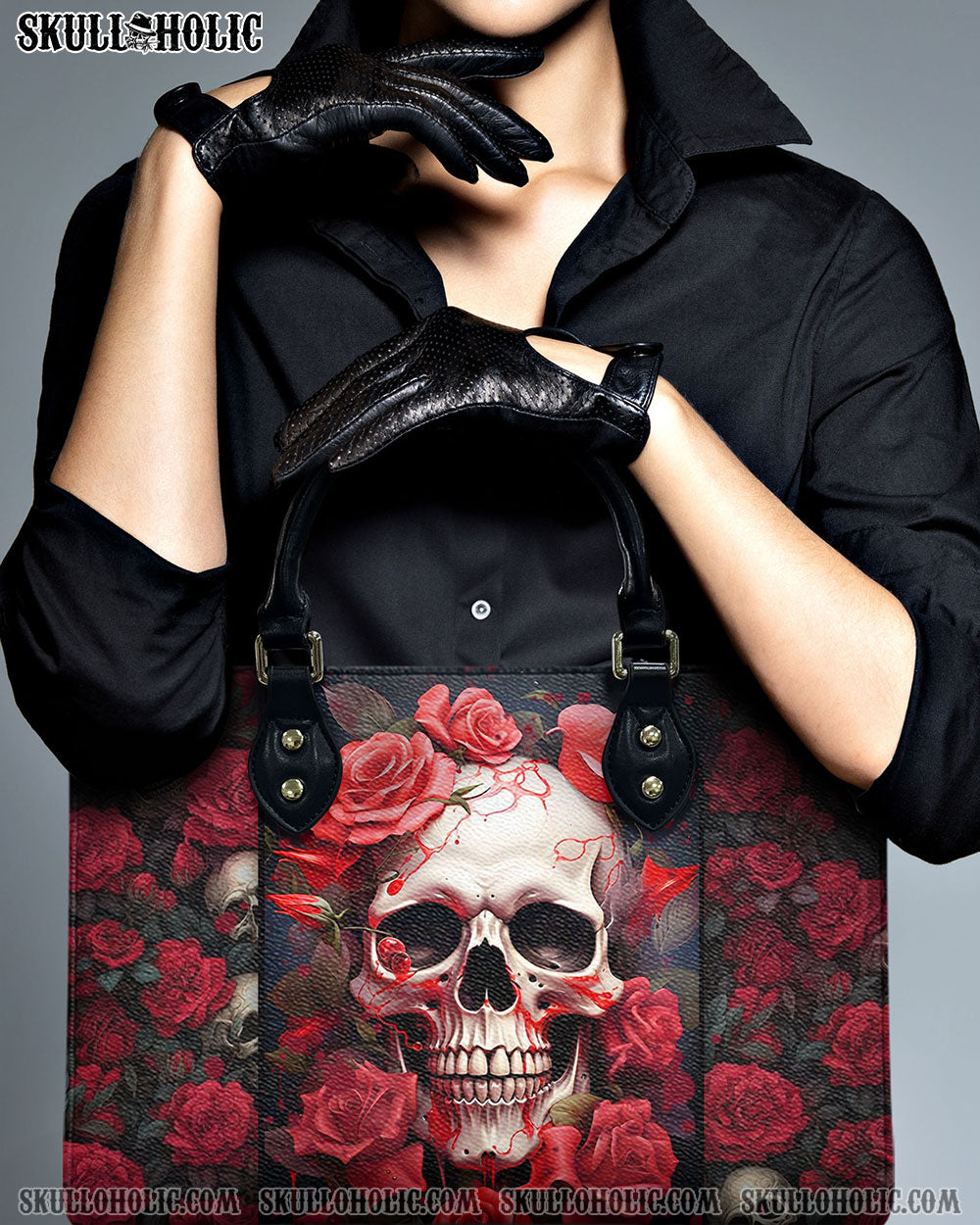 SKULL ROSES LEATHER HANDBAG - YHHN1207243