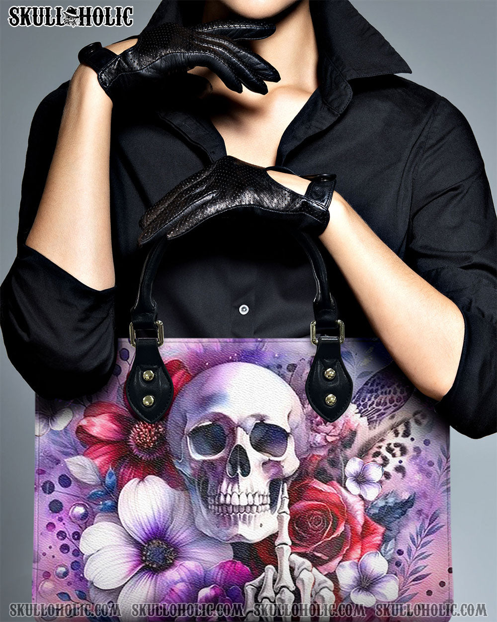 SKULL FLOWERS LEATHER HANDBAG - YHHN1107244