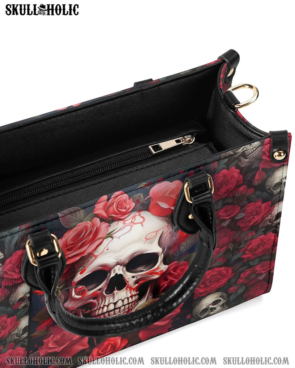 SKULL ROSES LEATHER HANDBAG - YHHN1207243