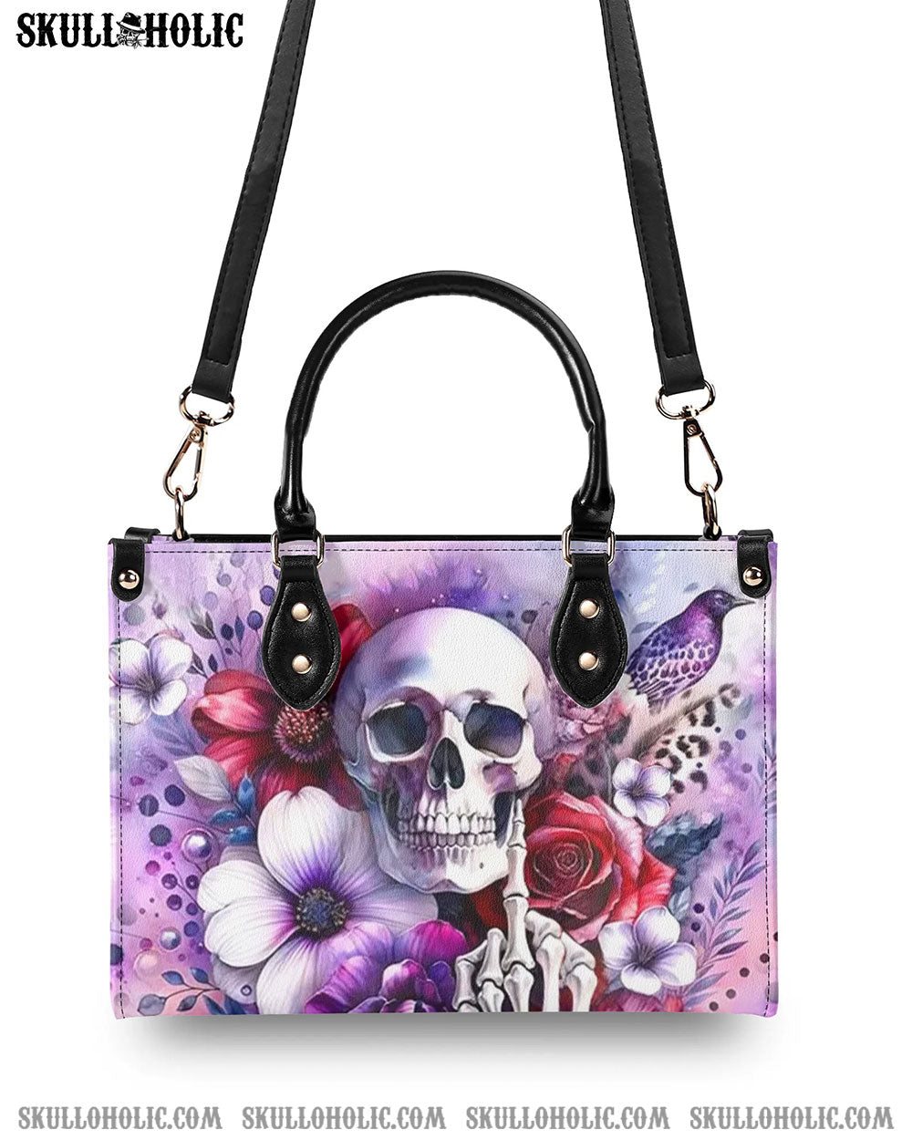 SKULL FLOWERS LEATHER HANDBAG - YHHN1107244