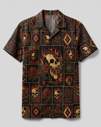 SNAKE SKULL PATCHWORK CAMP SHIRT  - TLNO0708261