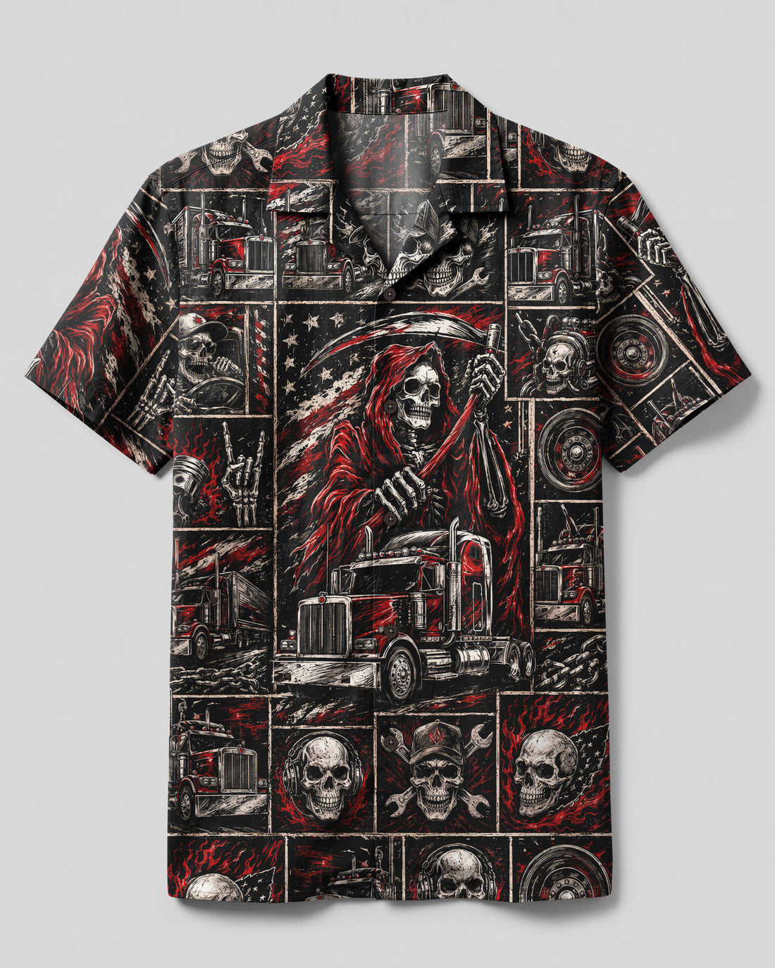 REAPER SKULL TRUCKER PATCHWORK CAMP SHIRT  - TLNO2608263