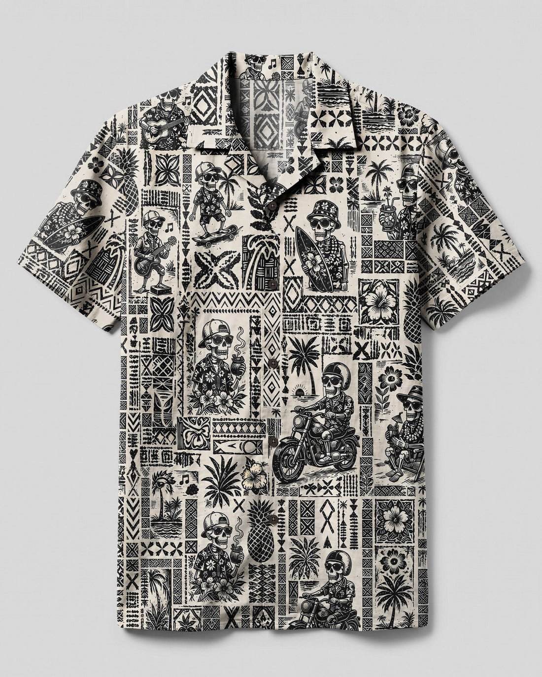 VINTAGE TROPICAL SKULL TRIBAL PATCHWORK CAMP SHIRT  - TLNO2208264