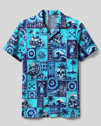 TROPICAL SKULL ISLAND PATCHWORK CAMP SHIRT  - TLNO0508262