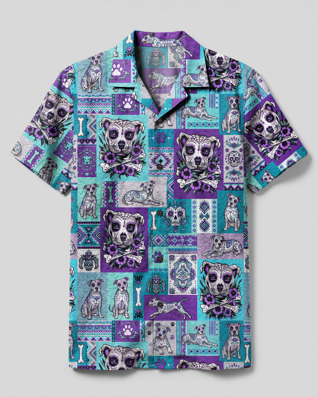 PITBULL DOG TRIBAL PATCHWORK CAMP SHIRT  - TLNO0309262