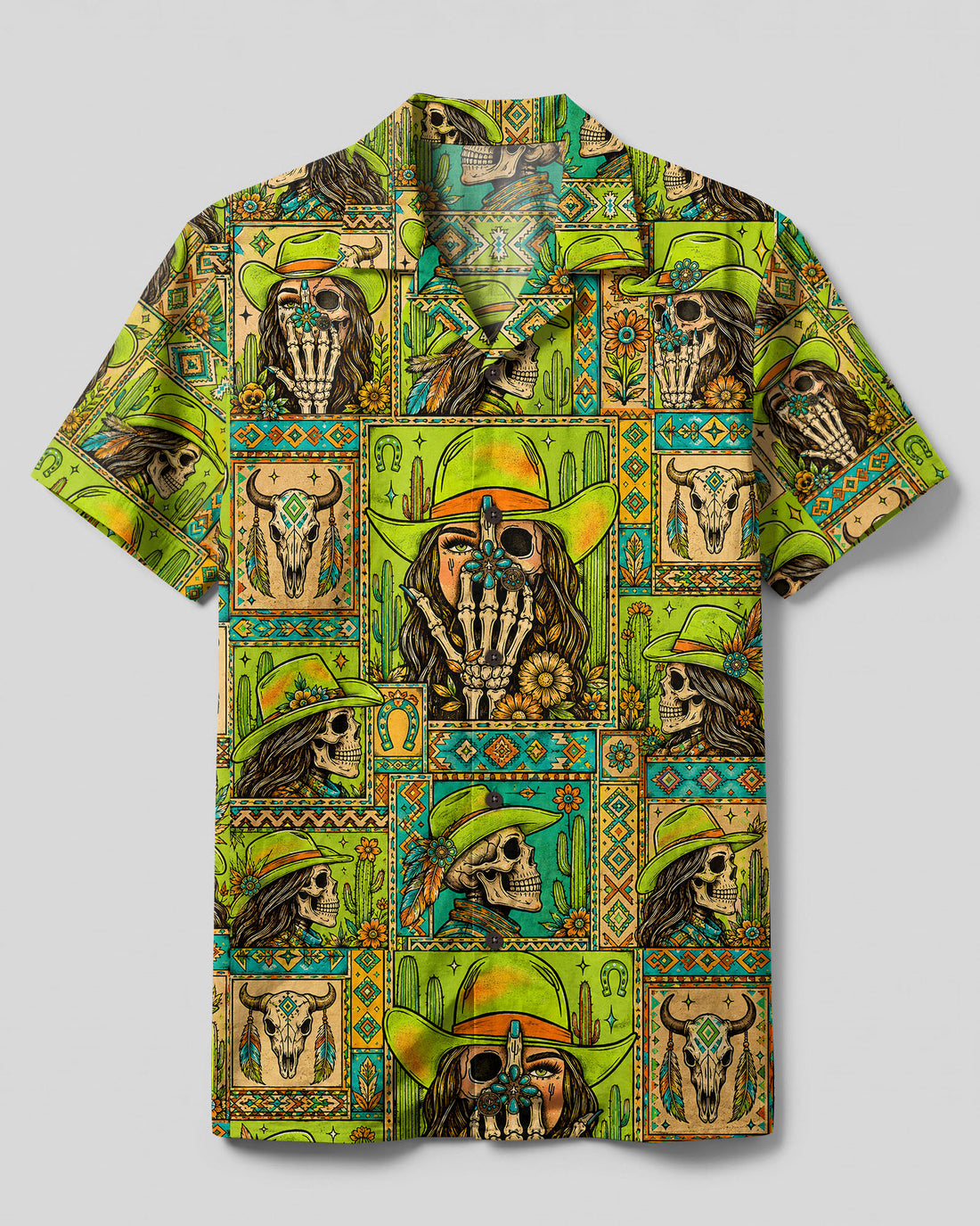 COWGIRL WESTERN SKULL PATCHWORK CAMP SHIRT  - TLTW0509265