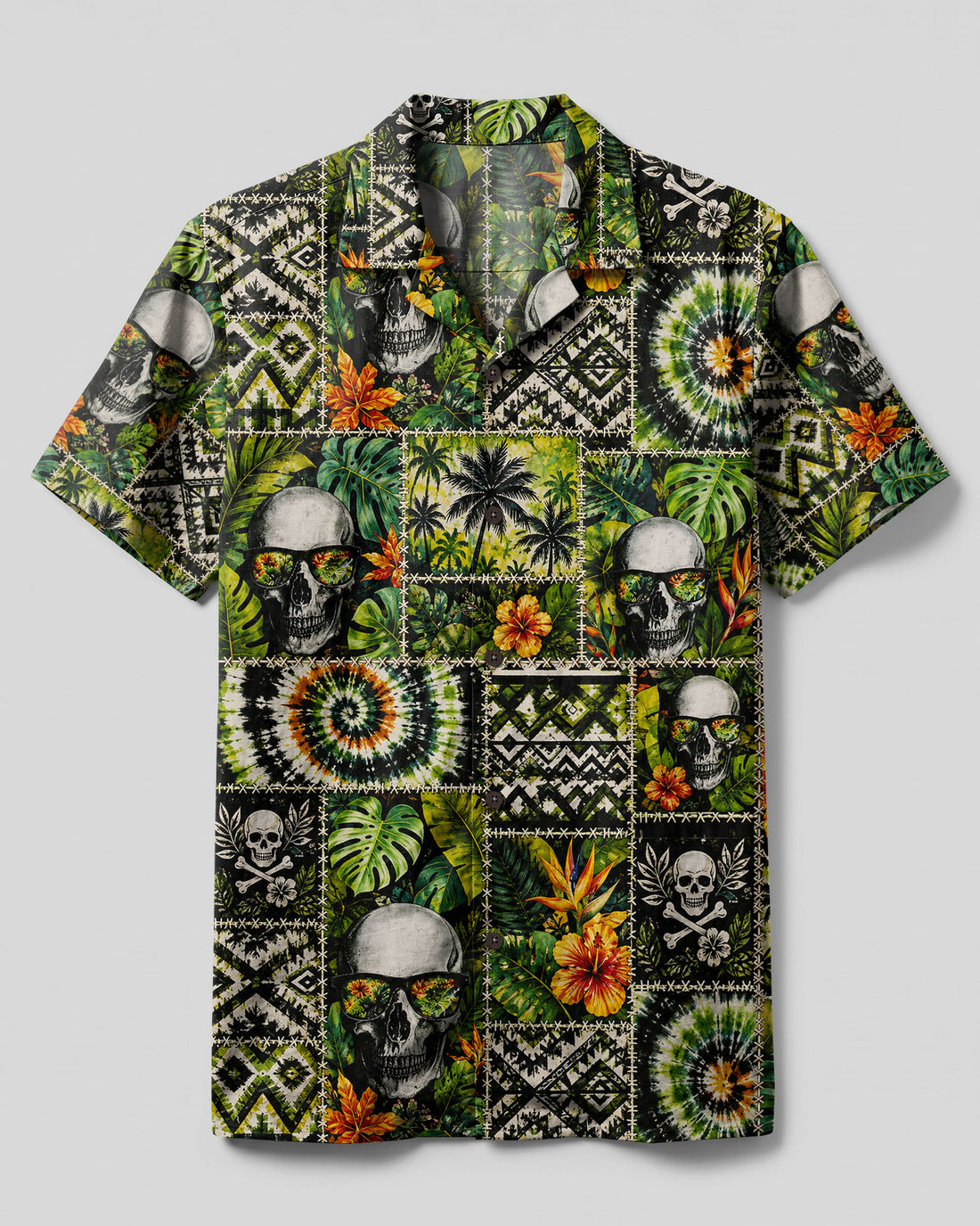 SKULL PARADISE BATIK PATCHWORK CAMP SHIRT  - TLTW1108263