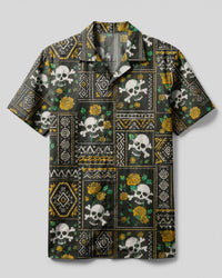 GOTHIC ROSE SKULL TRIBAL PATCHWORK CAMP SHIRT  - TLTW0708265