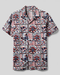 SKULL ROSE TATTOOED PATCHWORK CAMP SHIRT  - TLTW0608263