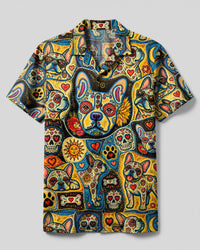 DIA DE LOS MUERTOS BULLDOG FOLK ART CAMP SHIRT - TLTW1909267