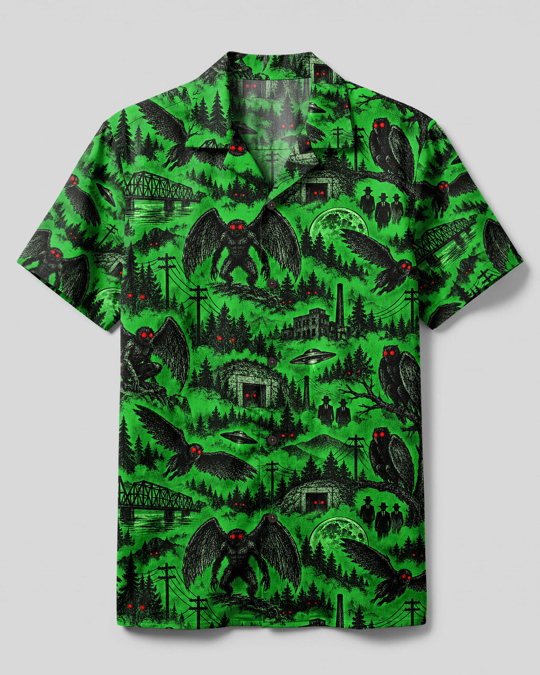 NEON MOTHMAN NIGHTSCAPE PATTERN CAMP SHIRT - TLTW2409266