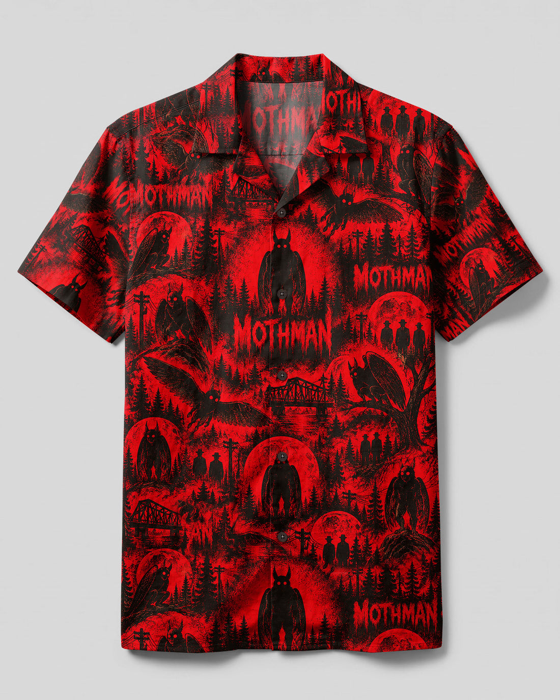 GRITTY MOTHMAN HORROR PATTERN CAMP SHIRT - TLTW2609264
