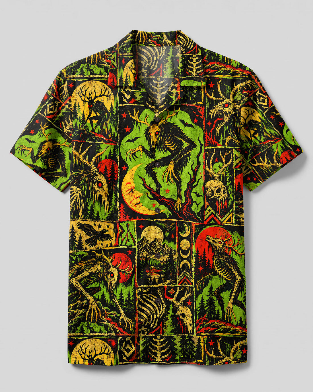 WENDIGO CURSED FOREST PATCHWORK CAMP SHIRT - TLTW2909264