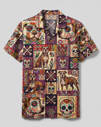 TRIBAL PITBULL DOG PATCHWORK CAMP SHIRT  - TLTW0809264
