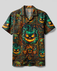 SKULL PUMPKIN HALLOWEEN PATCHWORK CAMP SHIRT  - TLHG0309268