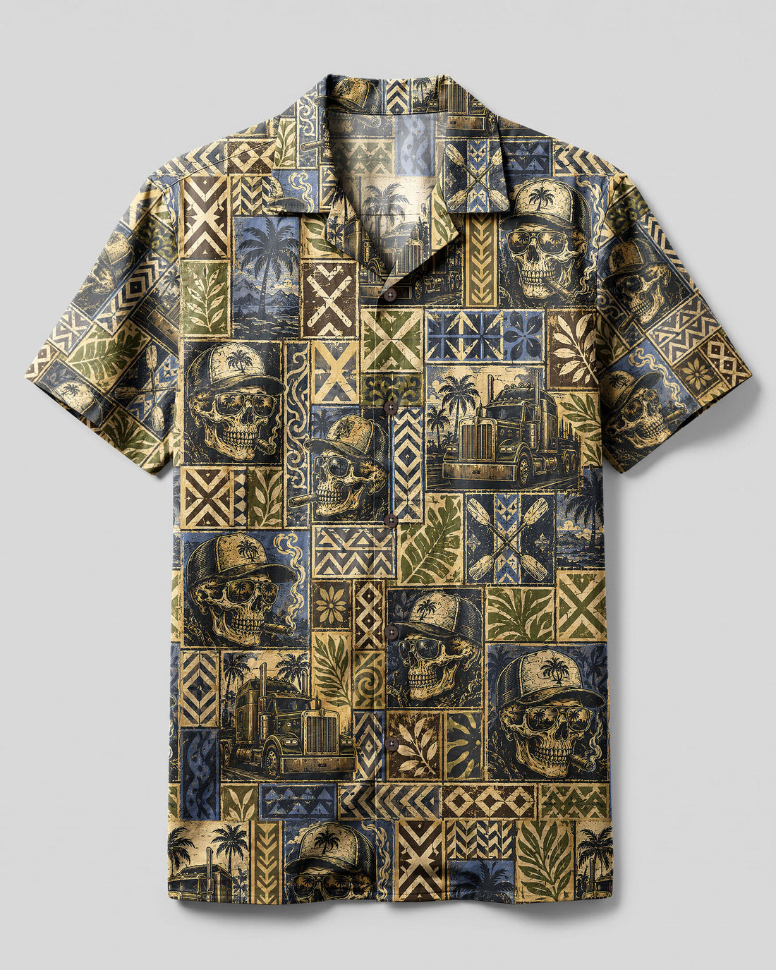 VINTAGE SKULL TRUCKER PATCHWORK CAMP SHIRT  - TLNT2708265