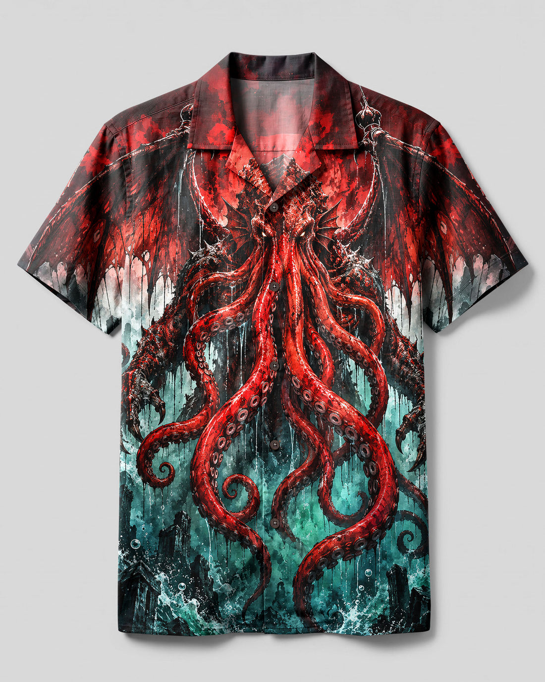 CRIMSON CTHULHU RISING CAMP SHIRT - TLNT1809269