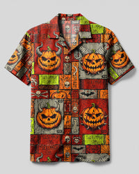 TRIBAL DEMON PUMPKIN HALLOWEEN MOSAIC CAMP SHIRT  - TLHG2908262