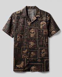 VINTAGE SKULL ROSE PATCHWORK CAMP SHIRT - KMTM1308261