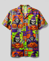 SKULL WITCHY HALLOWEEN PATCHWORK CAMP SHIRT  - TLNT03092614
