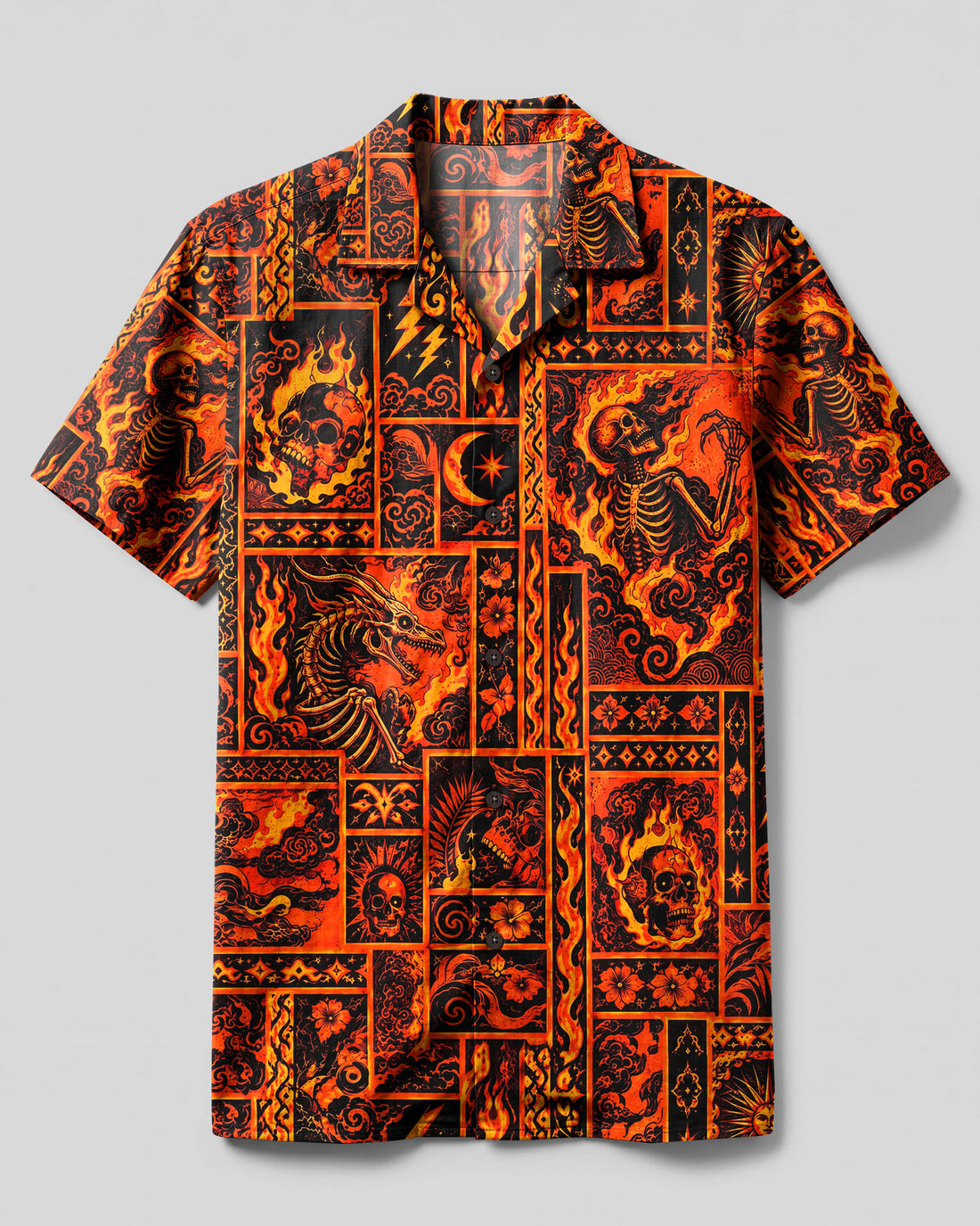 HELLFIRE SKELETON GOTHIC PATCHWORK CAMP SHIRT - YHHG2309263