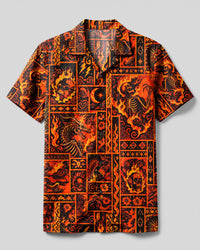 HELLFIRE SKELETON GOTHIC PATCHWORK CAMP SHIRT - YHHG2309263