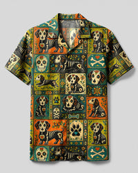 SUGAR SKULL DACHSHUND DOG PATCHWORK CAMP SHIRT  - TLHG0409261