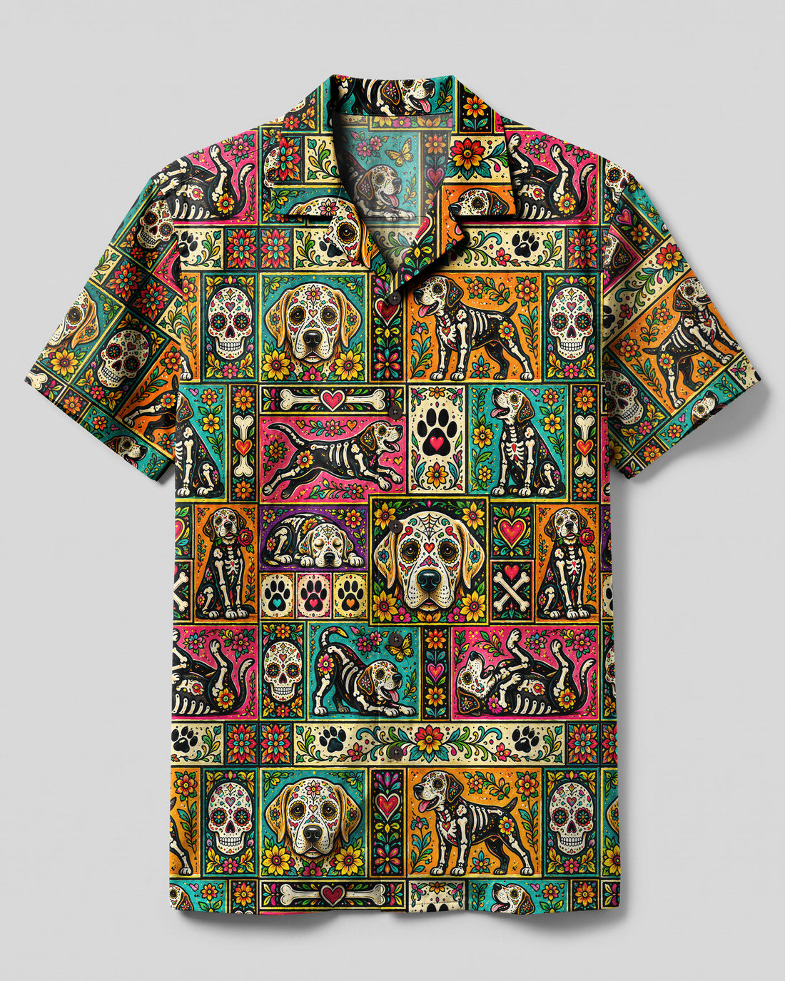 LABRADOR SUGAR SKULL DOG CAMP SHIRT - TLNO1909266